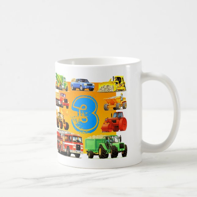 Boys 3rd Birthday Custom Construction Truck Coffee Mug (Right)