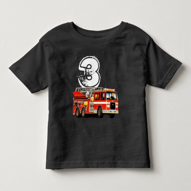 Boy's 3rd Birthday Red Fire Truck Toddler T-shirt (Front)