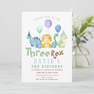 Boys 3rd Dino Birthday Party Invitation