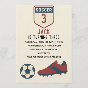 Boys 3rd Modern Sporty Soccer Birthday  Invitation