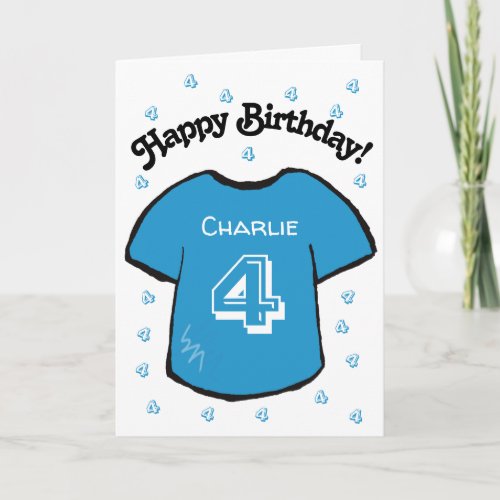 boys 4th birthday blue football shirt card