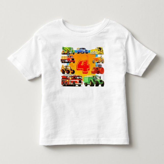 Boys 4th Birthday Custom Construction Truck Toddler T-shirt (Front)