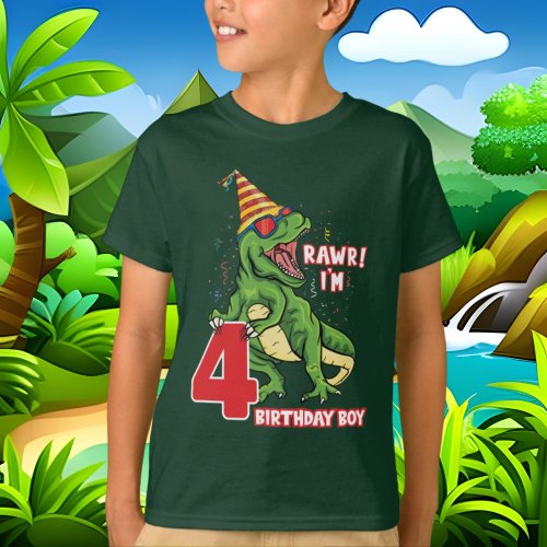 boys 4th Birthday dinosaur T_Shirt