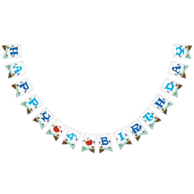 Boys 4th birthday Fishing themed Happy Birthday  Bunting Flags (All)