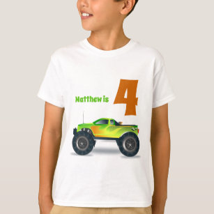 Boys 4th Birthday MONSTER TRUCK Add Name T-Shirt