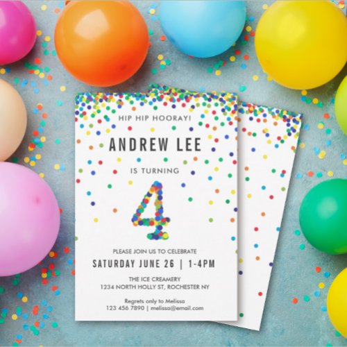 Boys 4th Birthday Party Primary Color Confetti Invitation