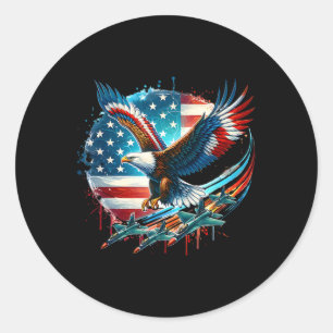 Boys 4th Of July American Bald Eagle Usa Flag Figh Classic Round Sticker