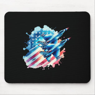 Boys 4th Of July American Usa Flag Fighter Jet 2  Mouse Pad