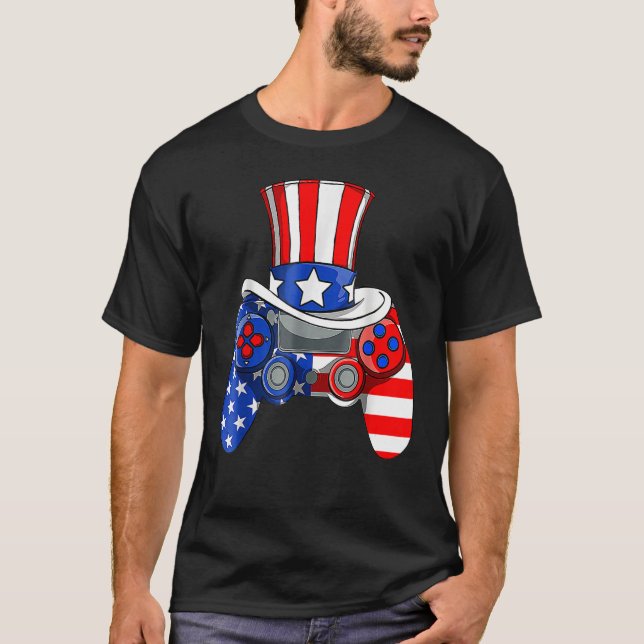 Boys 4th Of July Video Game American Flag Uncle Sa T-Shirt (Front)