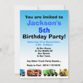Boys 5th Birthday Construction Trucks Party Invitation (Back)