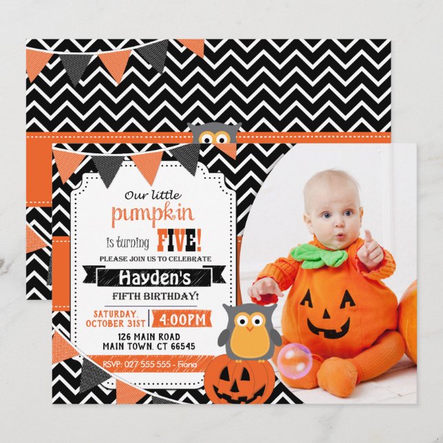 Boys 5th Birthday Halloween Birthday Invite (Front/Back)