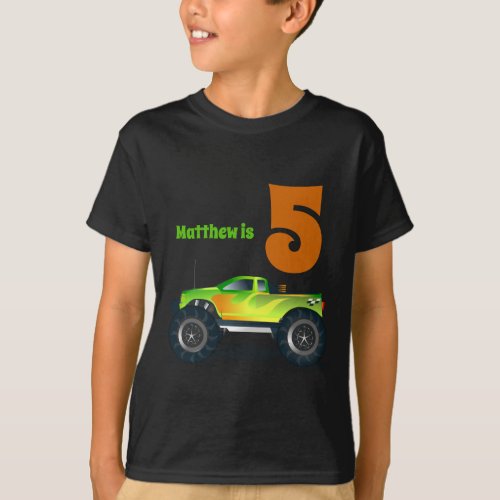 Boys 5th Birthday MONSTER TRUCK Add Name T_Shirt