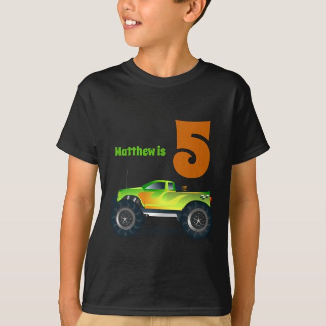 Boys 5th Birthday MONSTER TRUCK Add Name T-Shirt (Front)