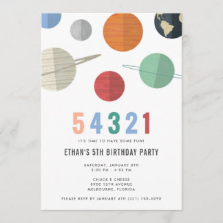 Boy's 5th Birthday Space Party Invitation