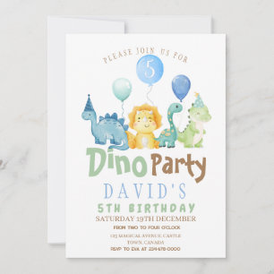 Boys 5th Dino Birthday Party  Invitation