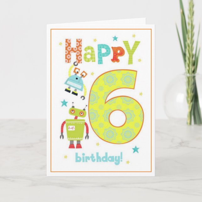 Boys 6th Birthday Card - Robots  (Front)