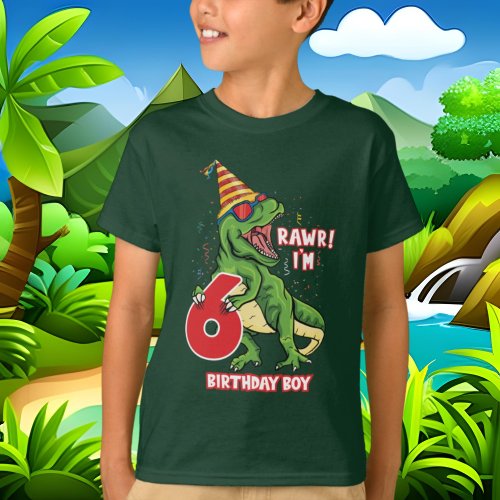 boys 6th Birthday dinosaur T_Shirt