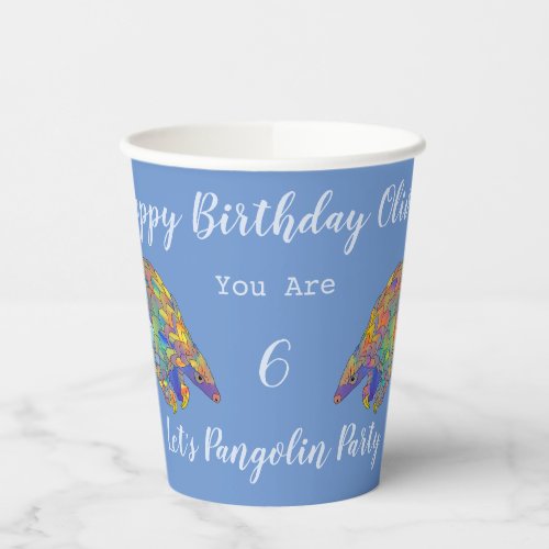 Boys 6th Birthday Party Colorful Pangolin Blue  Paper Cups