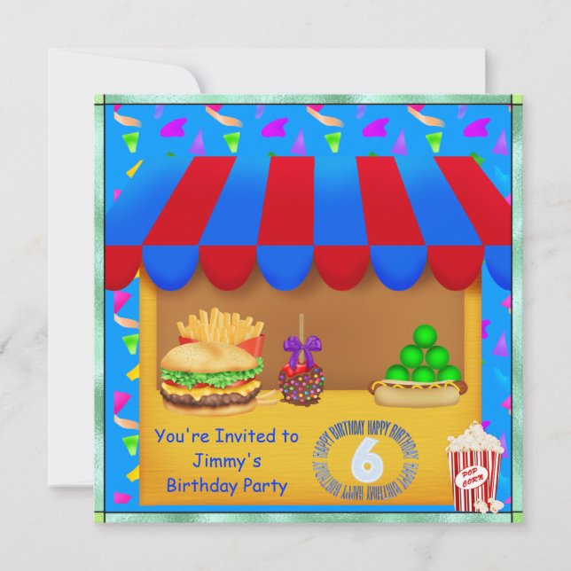 Boys 6th Colorful Birthday Party Invitation (Front)