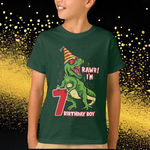boys 7th Birthday dinosaur  T_Shirt