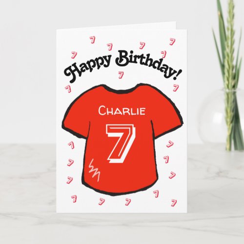 boy's 7th birthday red football shirt