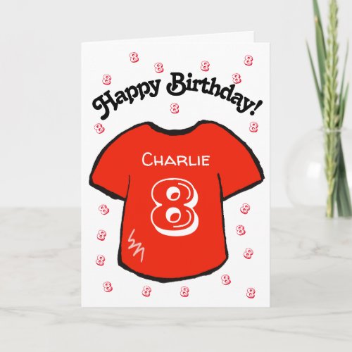 boy's 8th birthday red football shirt