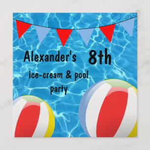 Boy's 8th Ice-Cream & pool Party Invitation