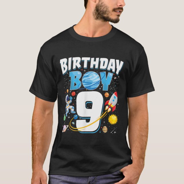 Boys 9th Birthday Astronaut Space Planets Nine Yea T-Shirt (Front)