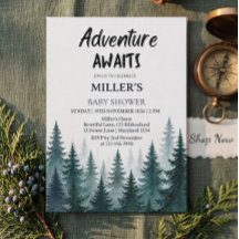 Boy's Adventure Awaits Woodland Baby Shower Invite