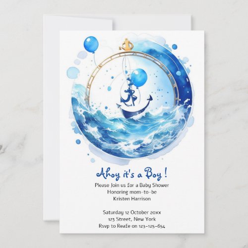 Boys Adventure Nautical Watercolor Baby Shower Invitation