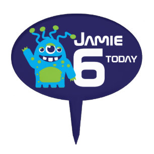 Boys age & named alien birthday cake topper