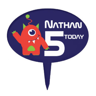 Boys age & named alien birthday cake topper