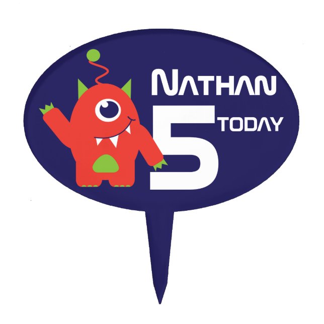 Boys age & named alien birthday cake topper (Front)