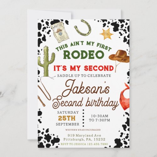 Boys Aint My First Rodeo Cowboy 2nd Birthday Invitation