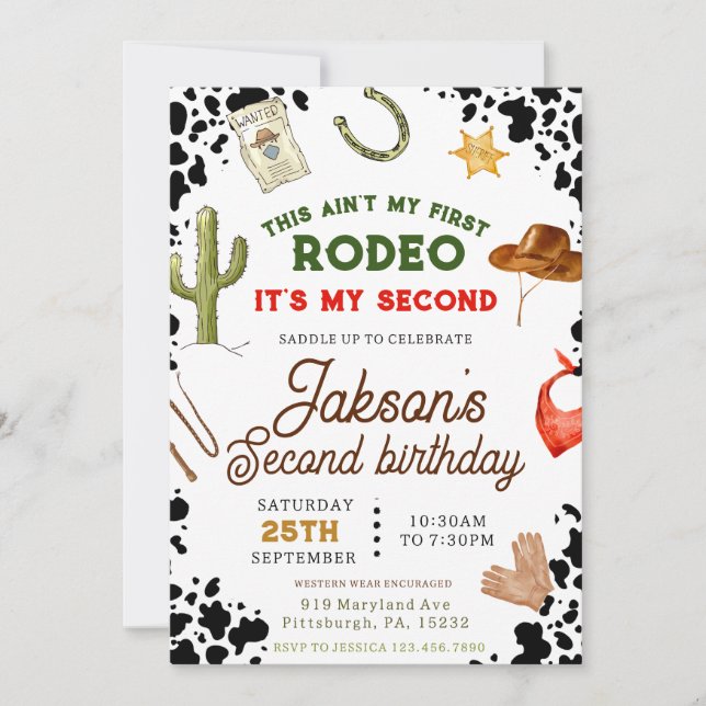 Boys Ain't My First Rodeo Cowboy 2nd Birthday Invitation (Front)