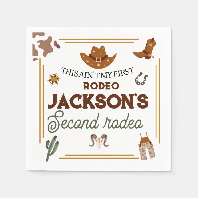 Boys Ain't My First Rodeo Cowboy 2nd Birthday Napkins (Front)