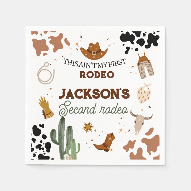Boys Ain't My First Rodeo Cowboy 2nd Birthday Napkins (Front)