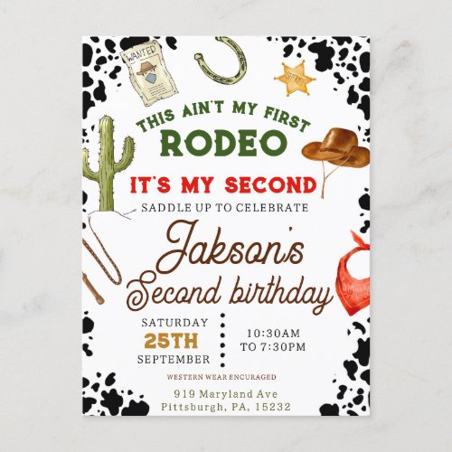 Boys Aint My First Rodeo Cowboy 2nd Birthday Postcard