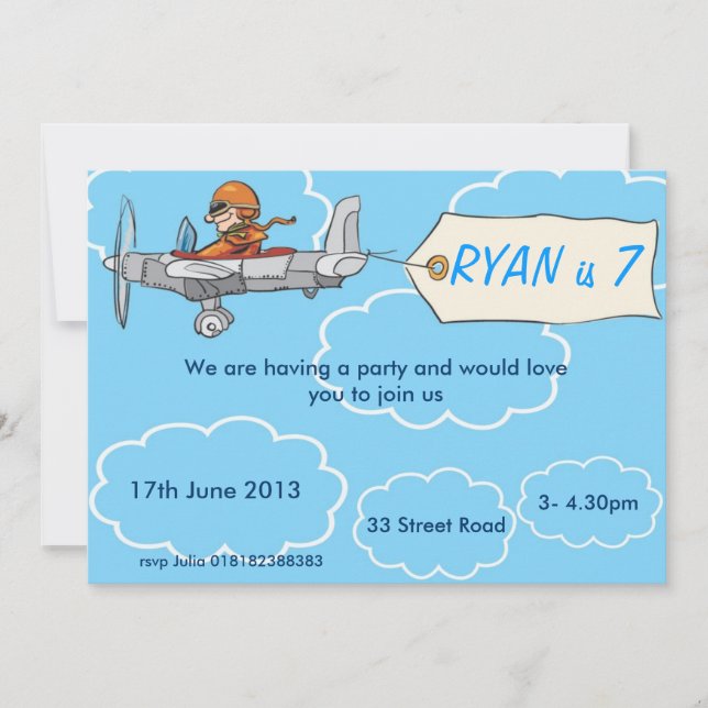 Boys Airplane Birthday Invitation (Front)