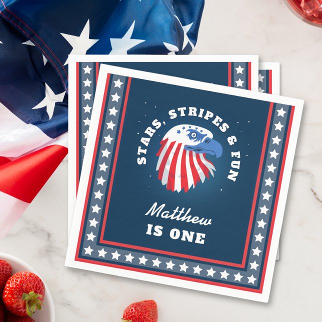 Boy's All American Stars Stripes and Fun Birthday Napkins (Creator Uploaded)
