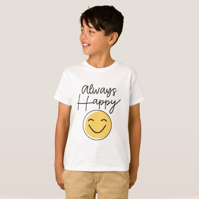Boys' "Always Happy" Smiley Face Tee - Fun Positiv (Front Full)