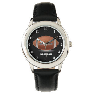 Boys American Football Soccer Ball Black Name Kids Watch