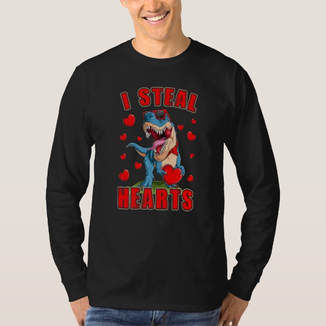 Boys And Men Funny I Steal Hearts Dinosaur T-Rex T-Shirt (Front)