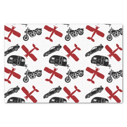 Boys and Their Toys Plane Motorcycle Muscle Car Tissue Paper