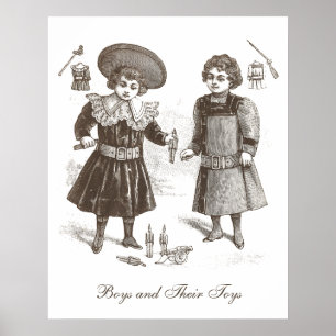 Boys and Their Toys - Vintage French Clothing Poster