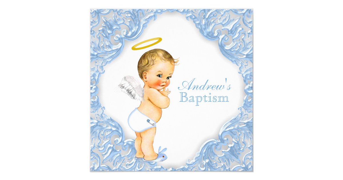 Boys Angel Baptism Christening Invitation
