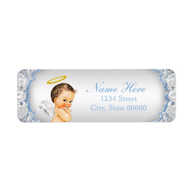 Boys Angel Baptism Christening Label (Front)