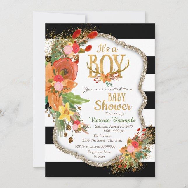Boys Antler Baby Shower Invitation (Front)