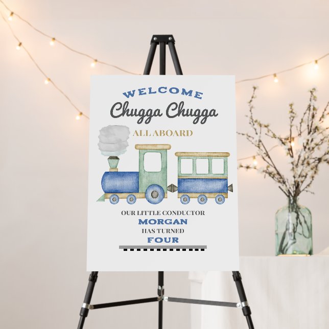 Boy's Any Age Birthday Blue Train Chugga Choo   Foam Board (In Situ (Stand))