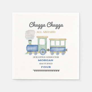 Boy's Any Age Birthday Blue Train Chugga Choo Napkins